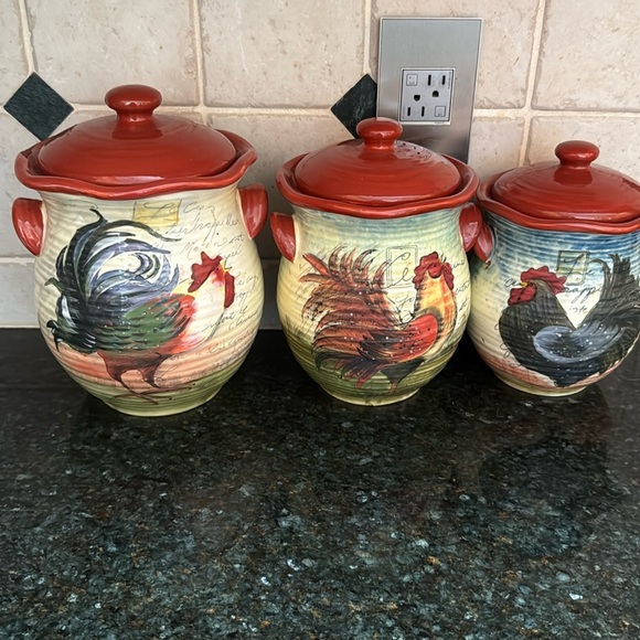 Colorful Rooster Ceramic Canister Set - Picture 1 of 5